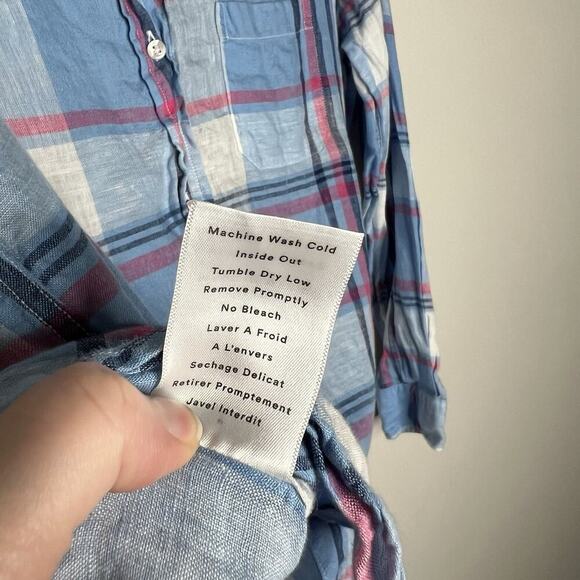 Grayson The Hero Shirt Womens Small Blue Plaid Linen Button Up Casual Preppy - Picture 5 of 10